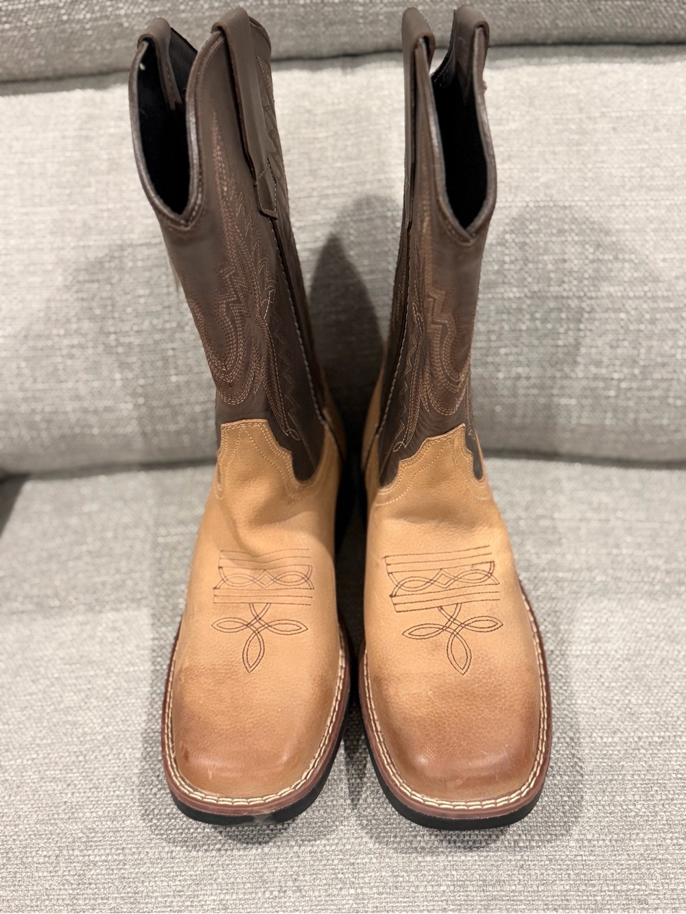 J.B. Dillon Two-Tone Tan and Dark Brown Western Boots